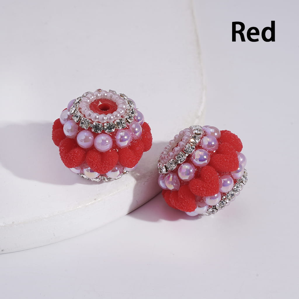 UV Coating Half-Shell Pearls, Clear Rhinestone Chains, with Grainy Hearts Grainy Hearts Multi-Color Acrylic Beads 20MM