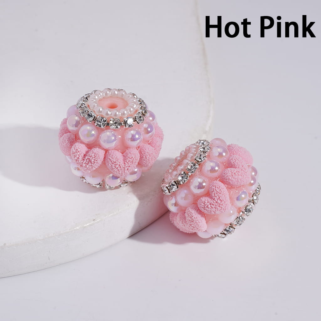UV Coating Half-Shell Pearls, Clear Rhinestone Chains, with Grainy Hearts Grainy Hearts Multi-Color Acrylic Beads 20MM