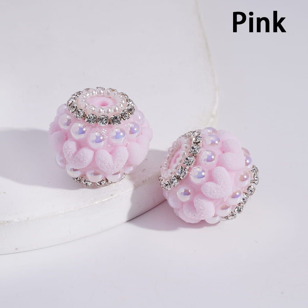 UV Coating Half-Shell Pearls, Clear Rhinestone Chains, with Grainy Hearts Grainy Hearts Multi-Color Acrylic Beads 20MM