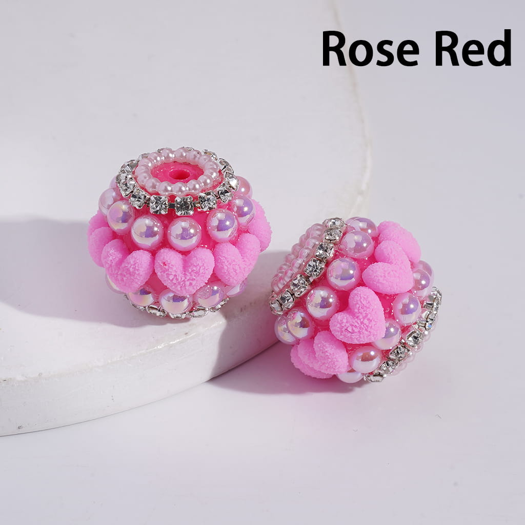 UV Coating Half-Shell Pearls, Clear Rhinestone Chains, with Grainy Hearts Grainy Hearts Multi-Color Acrylic Beads 20MM
