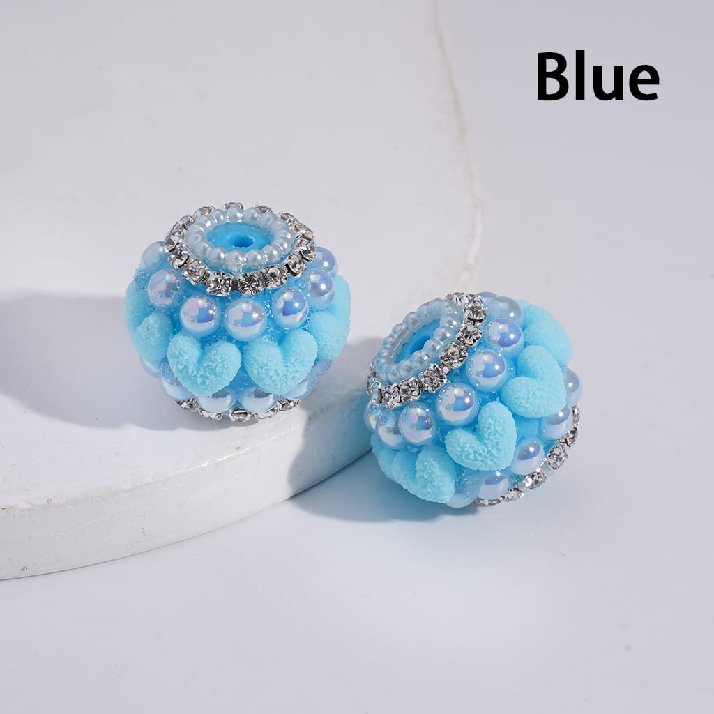 UV Coating Half-Shell Pearls, Clear Rhinestone Chains, with Grainy Hearts Grainy Hearts Multi-Color Acrylic Beads 20MM