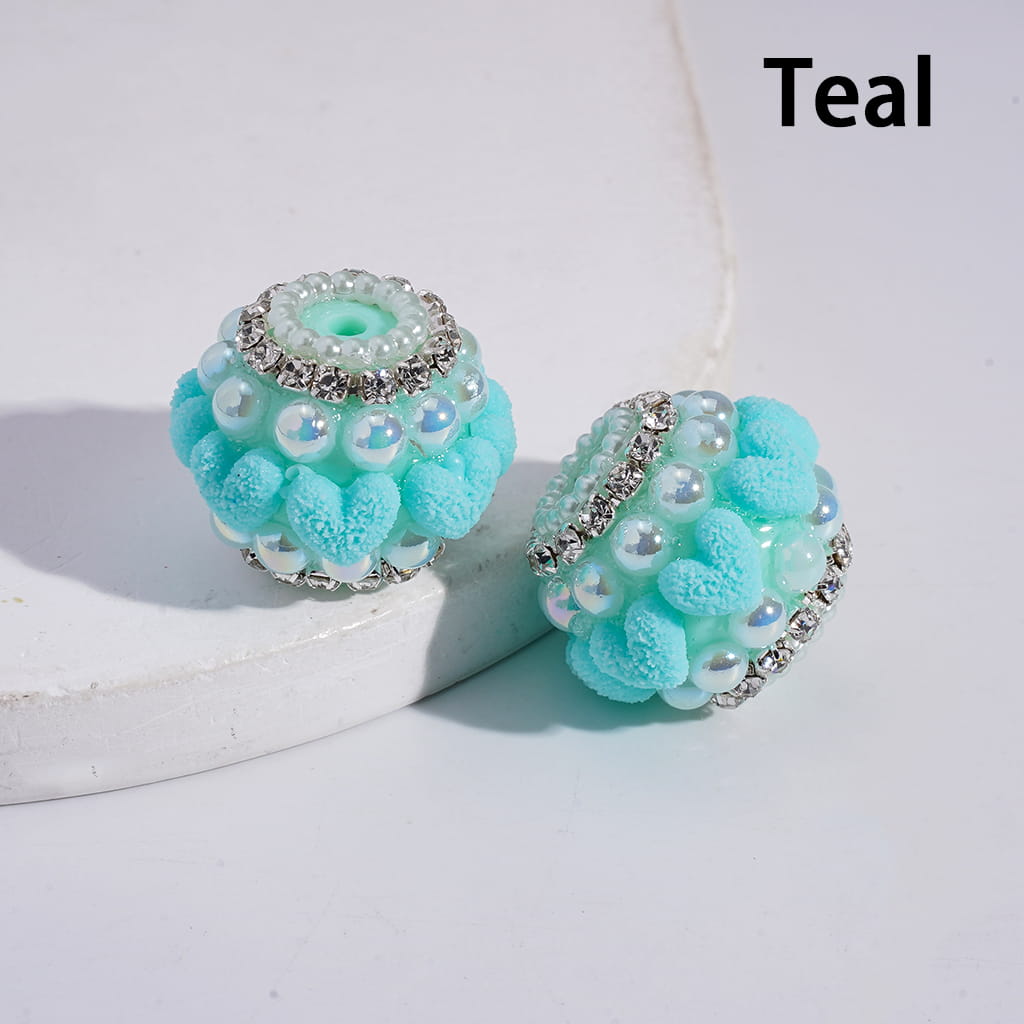 UV Coating Half-Shell Pearls, Clear Rhinestone Chains, with Grainy Hearts Grainy Hearts Multi-Color Acrylic Beads 20MM
