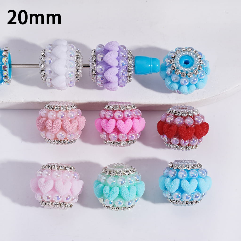 UV Coating Half-Shell Pearls, Clear Rhinestone Chains, with Grainy Hearts Grainy Hearts Multi-Color Acrylic Beads 20MM