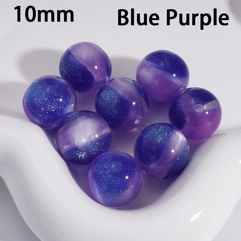 Cat Eye Style Round in Double Colors Glitter Small Size Acrylic Beads for Bracelets 10MM