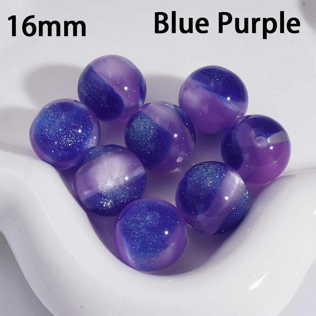 Cat Eye Style Round in Double Colors Glitter Large Size Acrylic Beads for Bracelets 16MM Random Mix