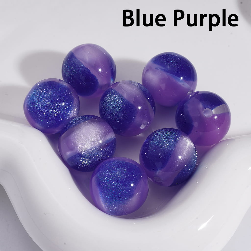 Cat Eye Style Round in Double Colors Glitter Medium Size Acrylic Beads for Bracelets 10MM Random Mix