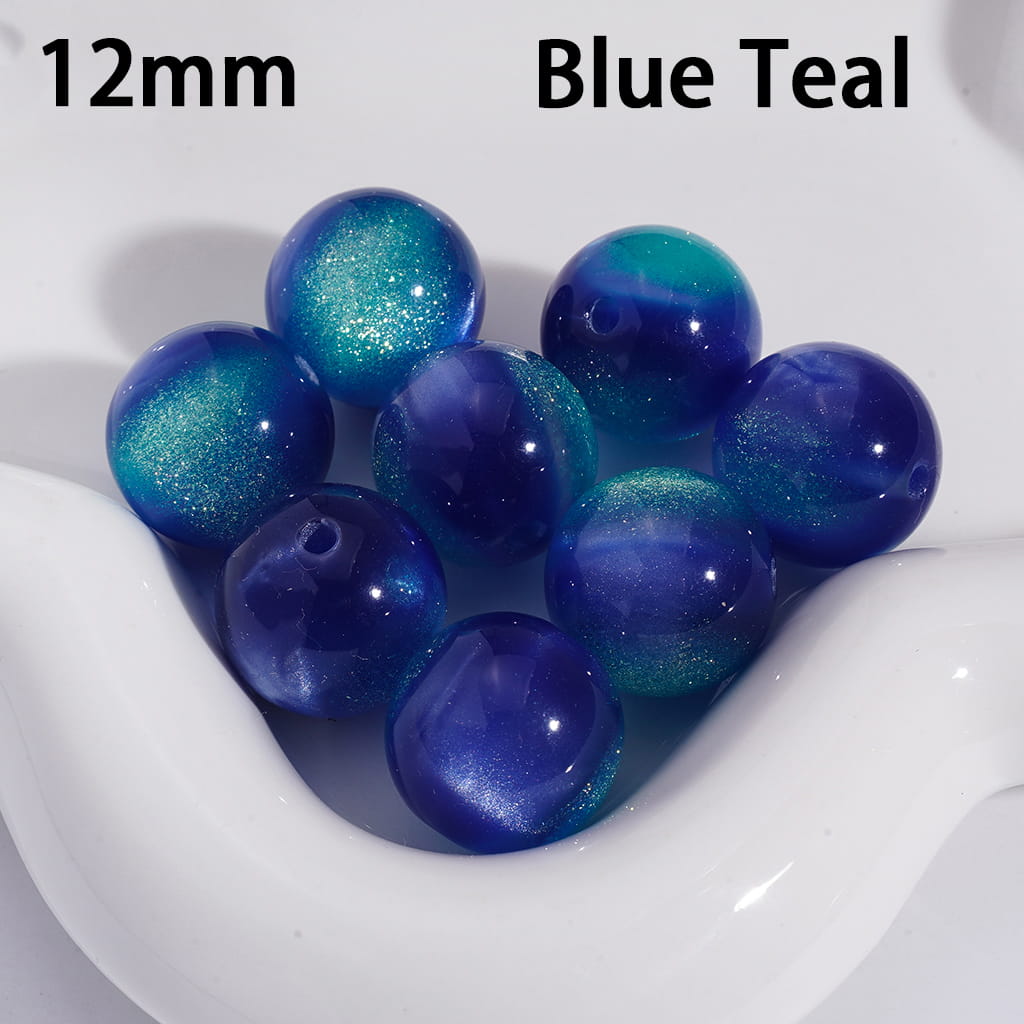 Cat Eye Style Round in Double Colors Glitter Medium Size Acrylic Beads for Bracelets 10MM Random Mix