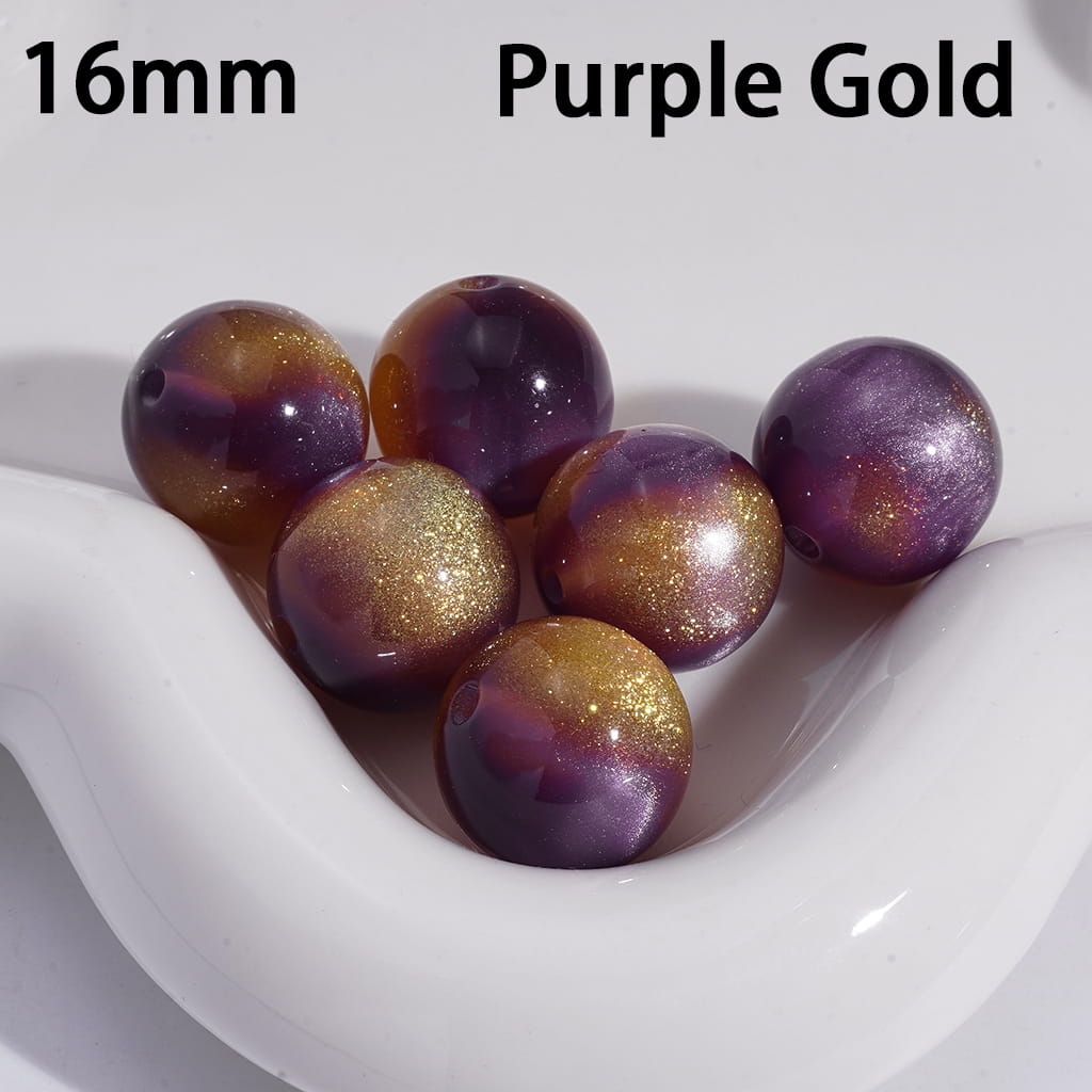 Cat Eye Style Round in Double Colors Glitter Large Size Acrylic Beads for Bracelets 16MM Random Mix