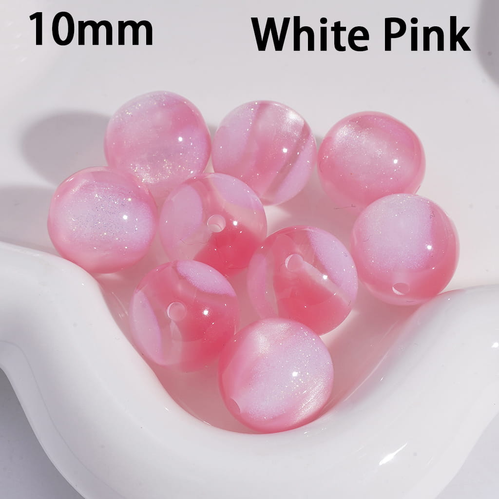 Cat Eye Style Round in Double Colors Glitter Small Size Acrylic Beads for Bracelets 10MM
