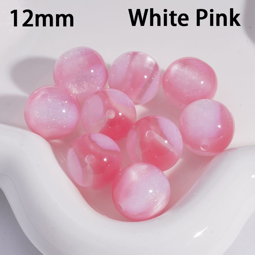 Cat Eye Style Round in Double Colors Glitter Medium Size Acrylic Beads for Bracelets 10MM Random Mix