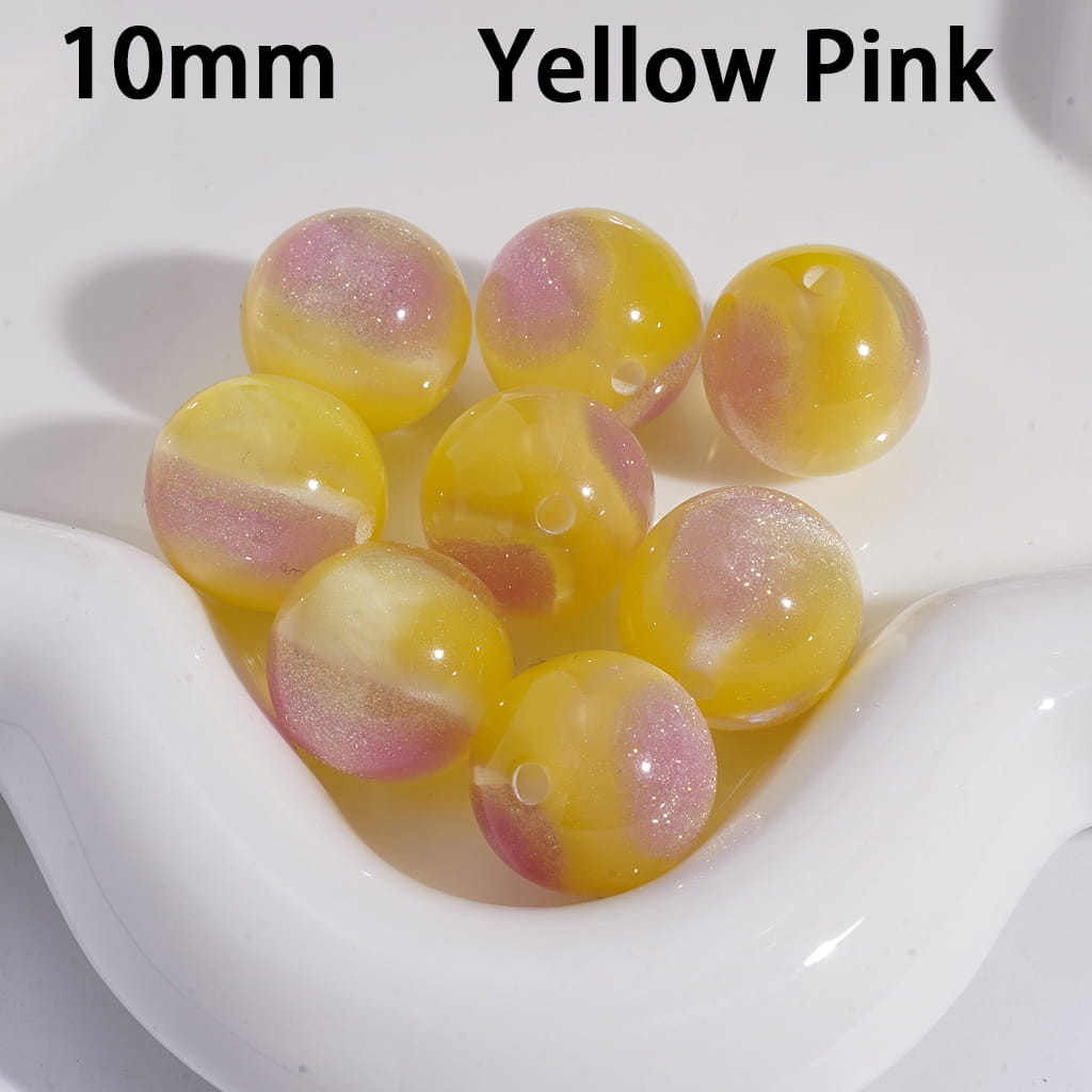 Cat Eye Style Round in Double Colors Glitter Small Size Acrylic Beads for Bracelets 10MM