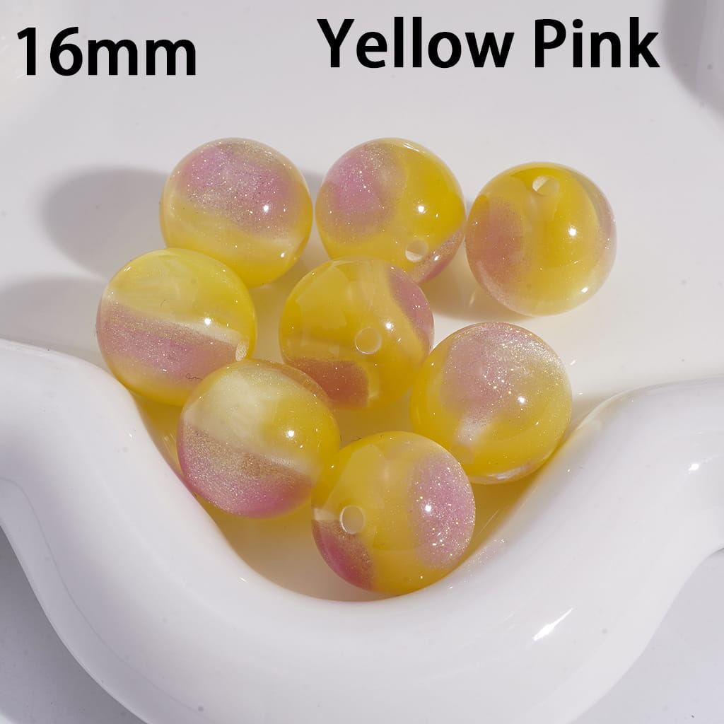 Cat Eye Style Round in Double Colors Glitter Large Size Acrylic Beads for Bracelets 16MM Random Mix