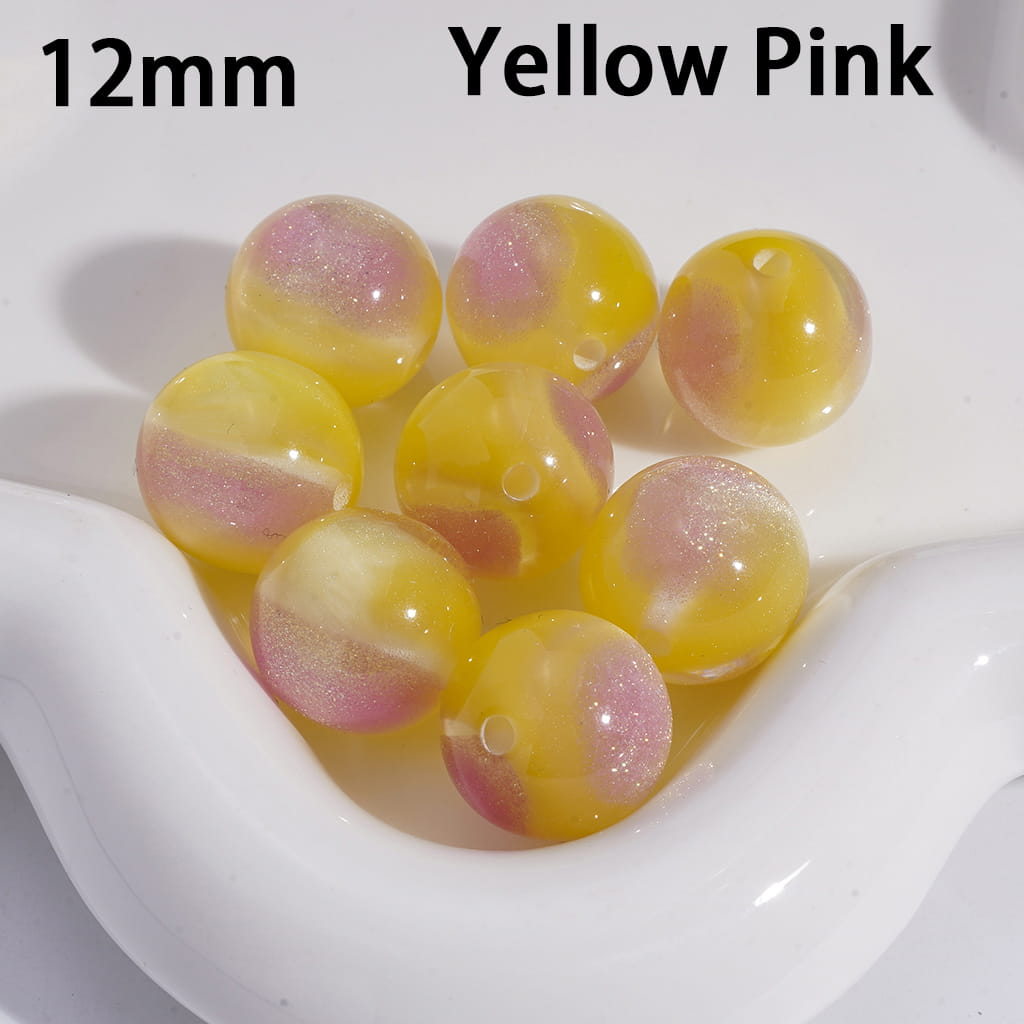 Cat Eye Style Round in Double Colors Glitter Medium Size Acrylic Beads for Bracelets 10MM Random Mix
