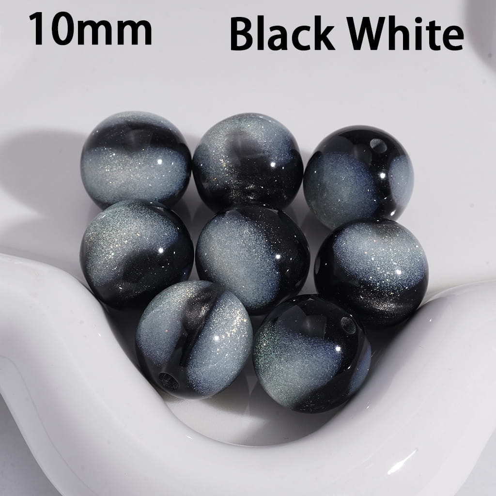 Cat Eye Style Round in Double Colors Glitter Small Size Acrylic Beads for Bracelets 10MM