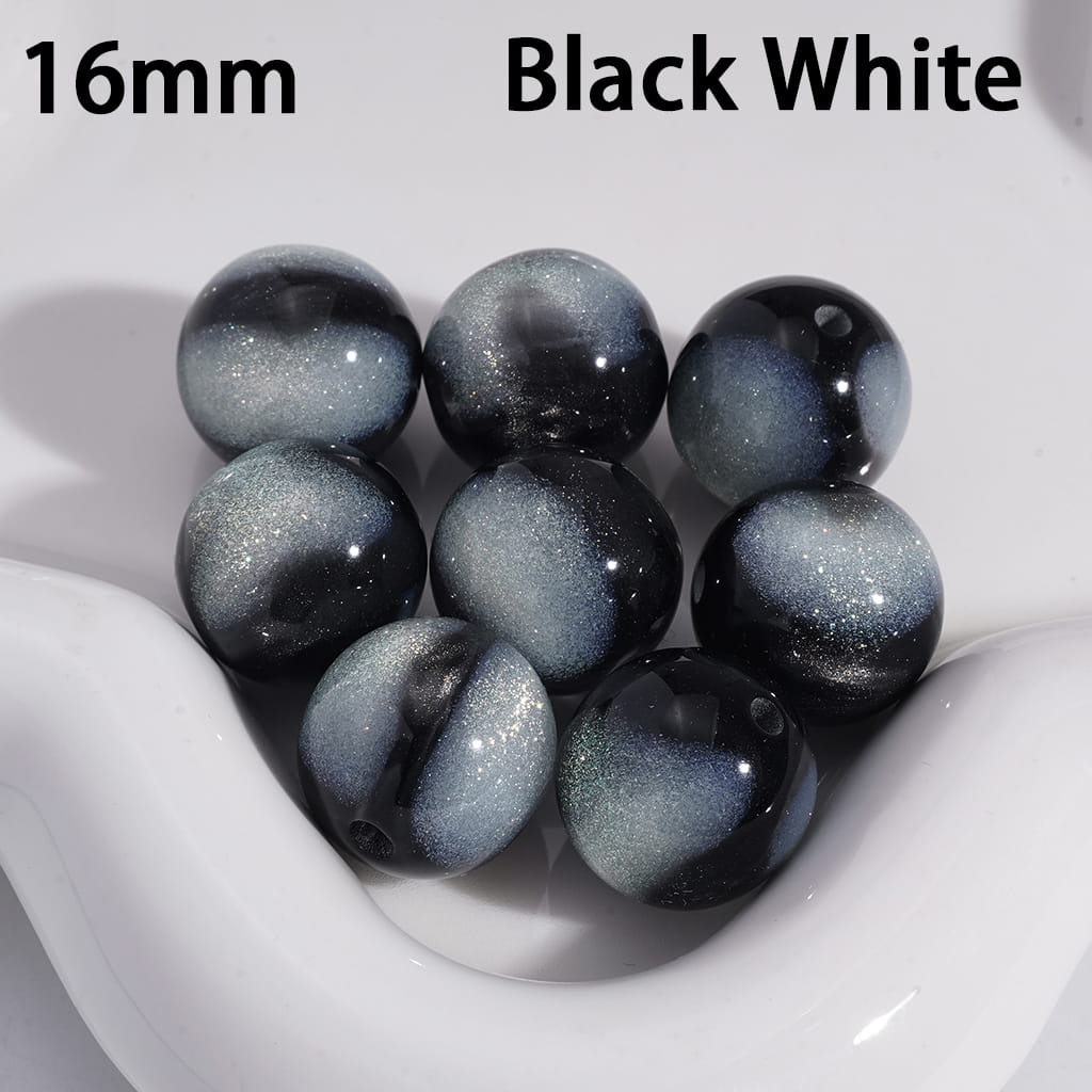 Cat Eye Style Round in Double Colors Glitter Large Size Acrylic Beads for Bracelets 16MM Random Mix