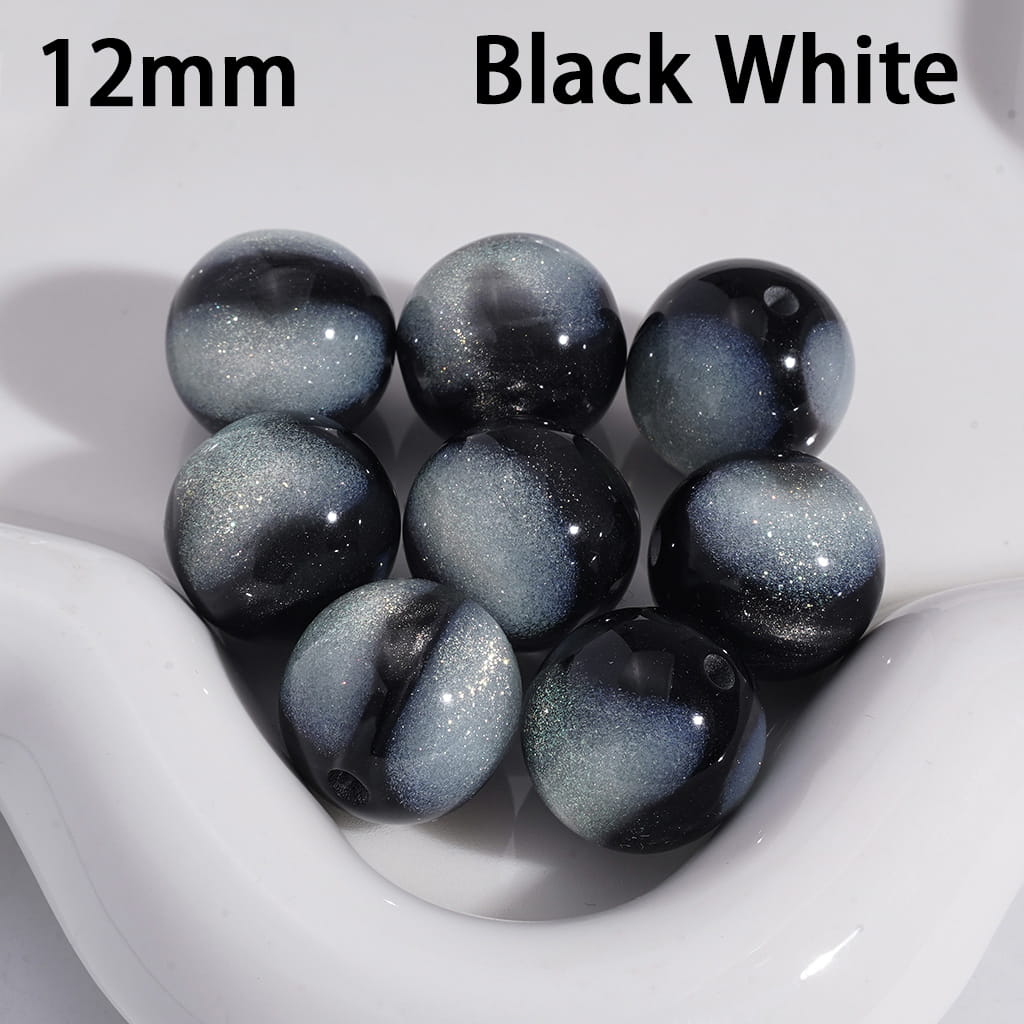 Cat Eye Style Round in Double Colors Glitter Medium Size Acrylic Beads for Bracelets 10MM Random Mix