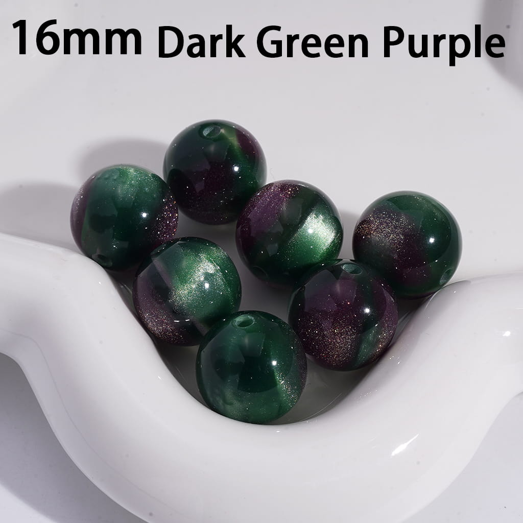 Cat Eye Style Round in Double Colors Glitter Large Size Acrylic Beads for Bracelets 16MM Random Mix
