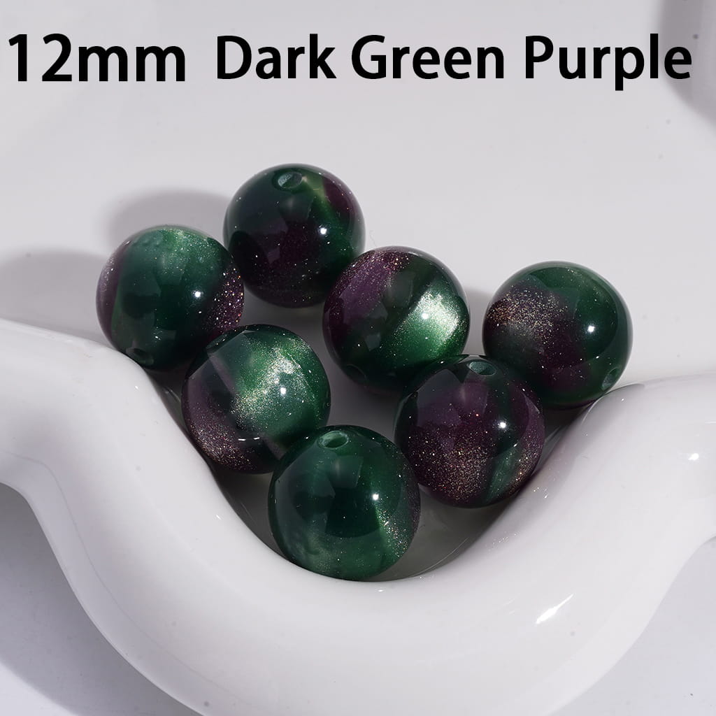 Cat Eye Style Round in Double Colors Glitter Medium Size Acrylic Beads for Bracelets 10MM Random Mix