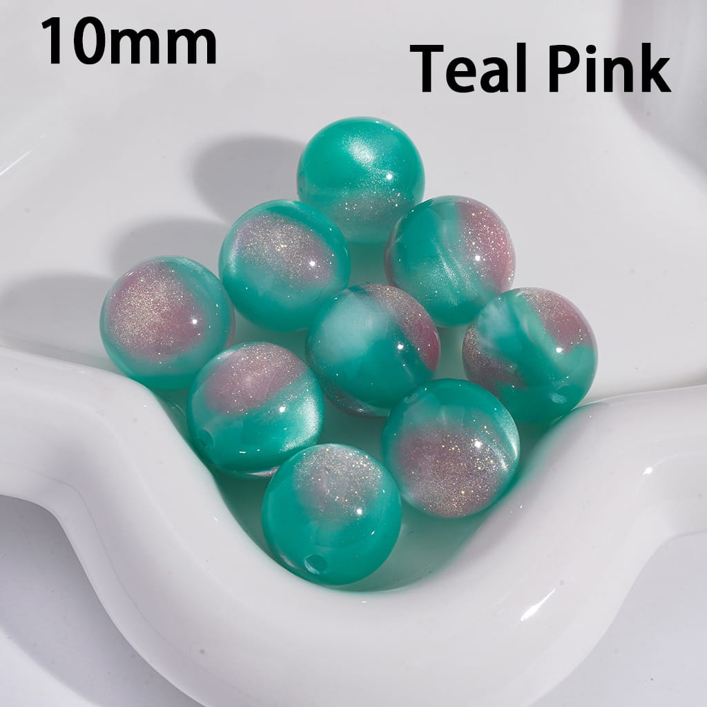 Cat Eye Style Round in Double Colors Glitter Small Size Acrylic Beads for Bracelets 10MM