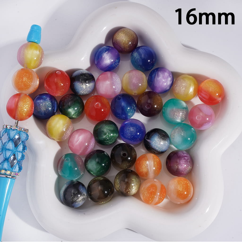 Cat Eye Style Round in Double Colors Glitter Large Size Acrylic Beads for Bracelets 16MM Random Mix