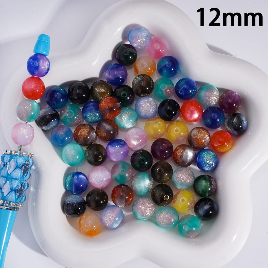 Cat Eye Style Round in Double Colors Glitter Medium Size Acrylic Beads for Bracelets 10MM Random Mix