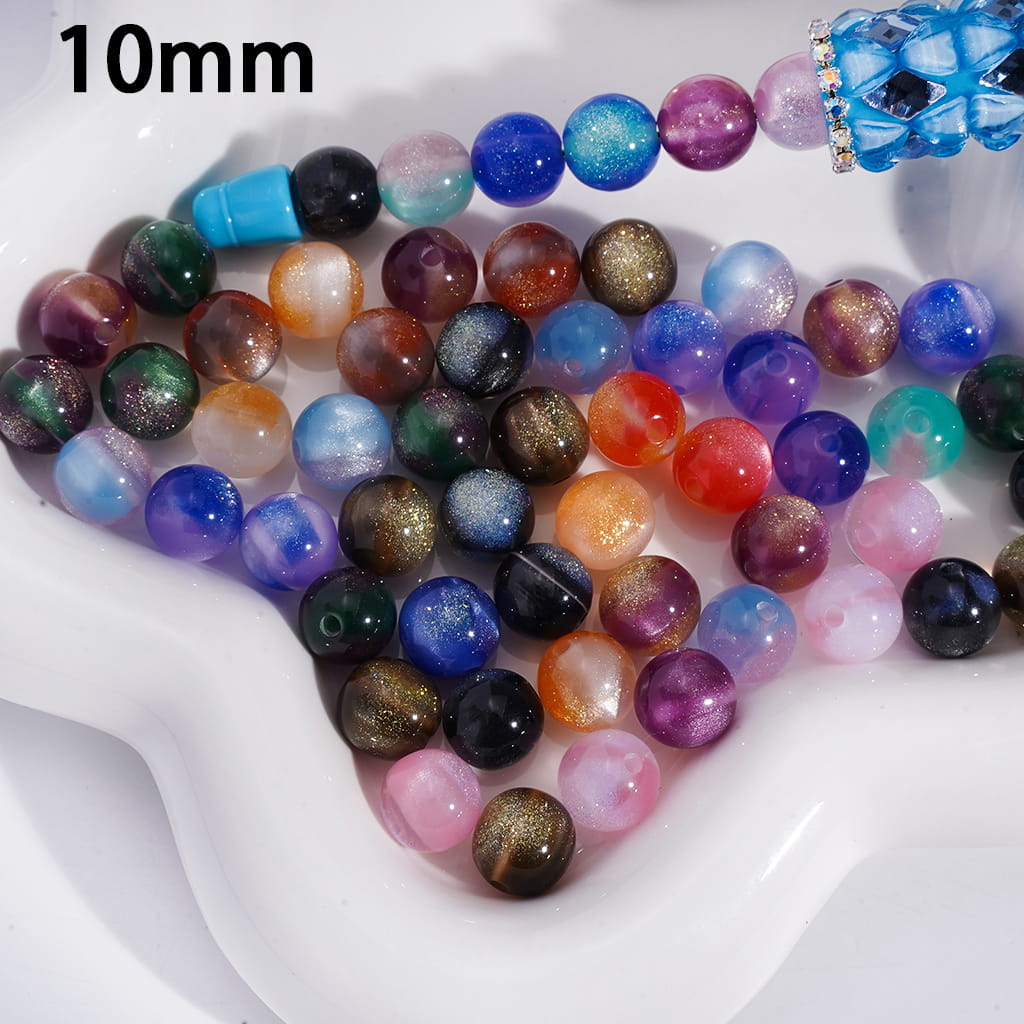 Cat Eye Style Round in Double Colors Glitter Small Size Acrylic Beads for Bracelets 10MM