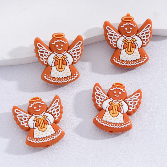 Cute Gingerbread Angel Design Christmas Theme Silicone Focal Beads