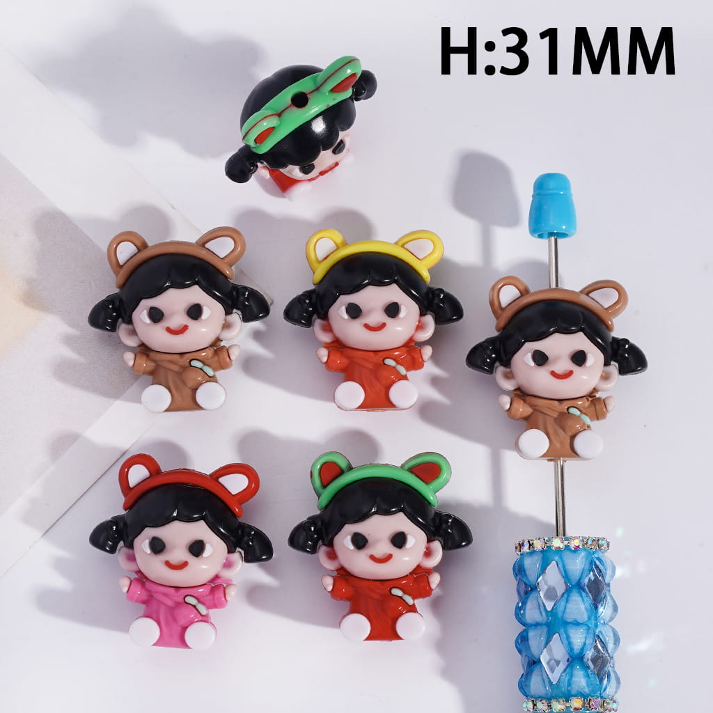 Cute Little Girl Character with Colorful Hats Soft PVC Rubber Beads 31MM