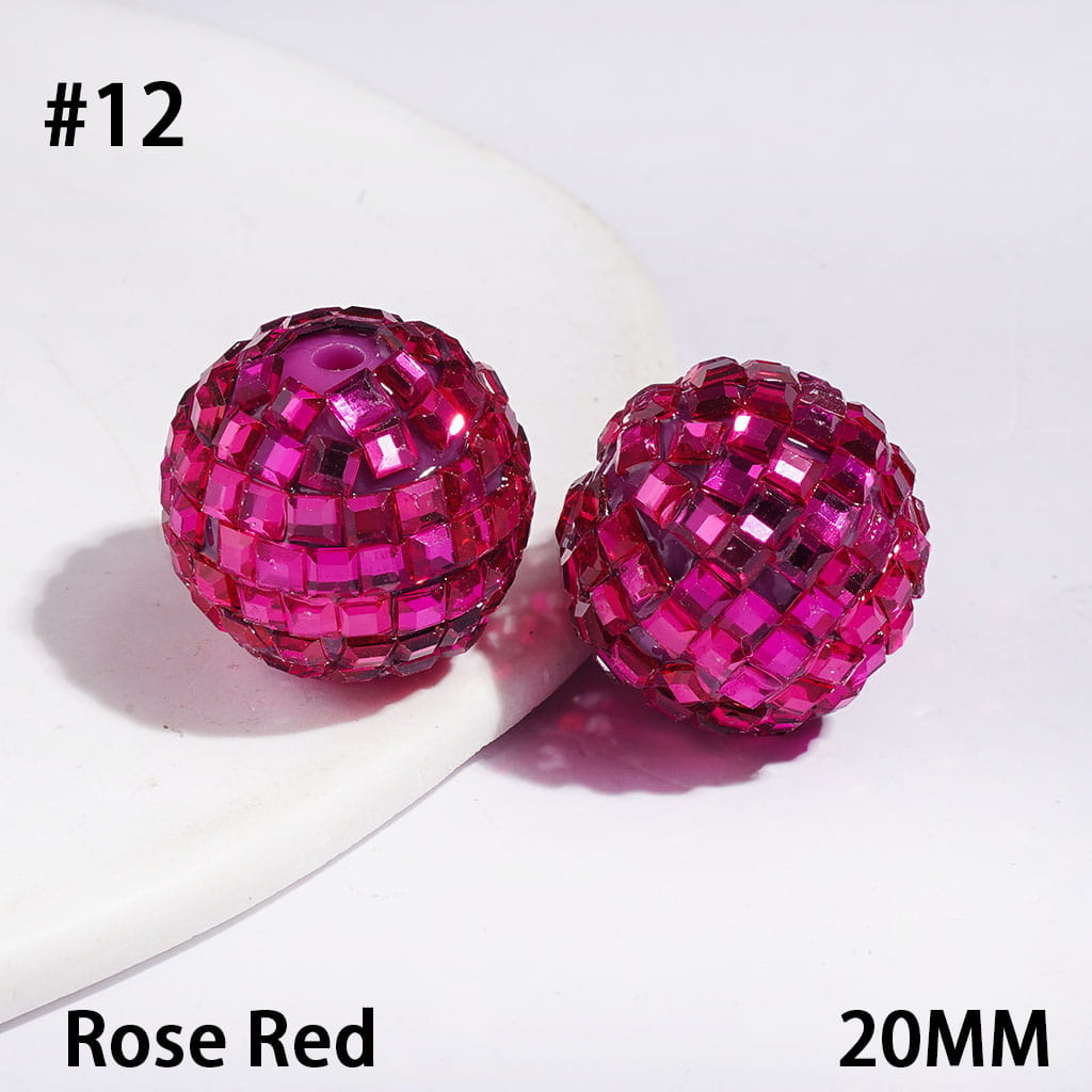 Sparkling Cube & Square Rhinestone-Embellished Disco Ball Design Acrylic Beads for Bracelets, 20MM, Multicolor, Random Mix