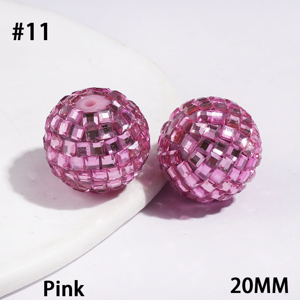 Sparkling Cube & Square Rhinestone-Embellished Disco Ball Design Acrylic Beads for Bracelets, 20MM, Multicolor, Random Mix