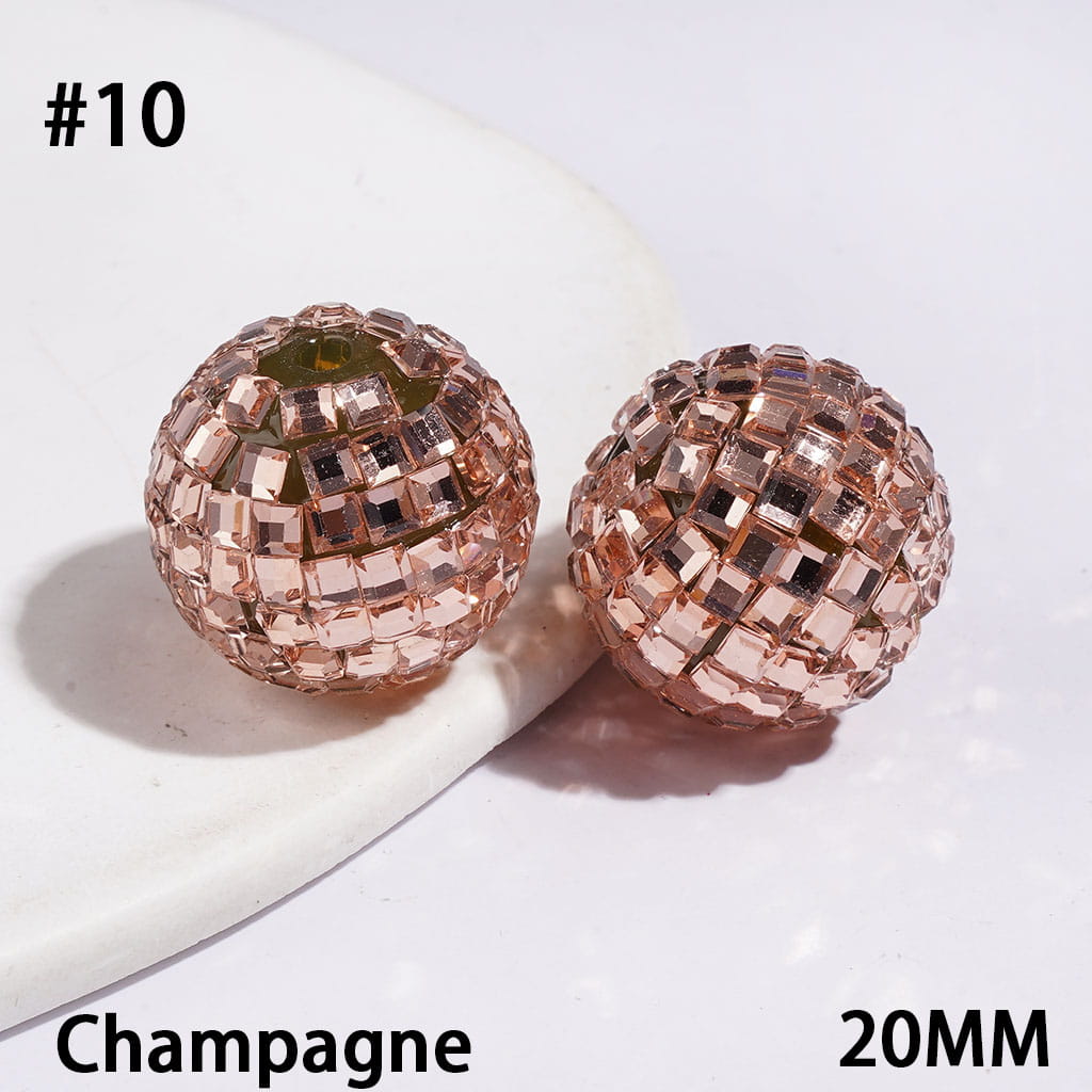 Sparkling Cube & Square Rhinestone-Embellished Disco Ball Design Acrylic Beads for Bracelets, 20MM, Multicolor, Random Mix