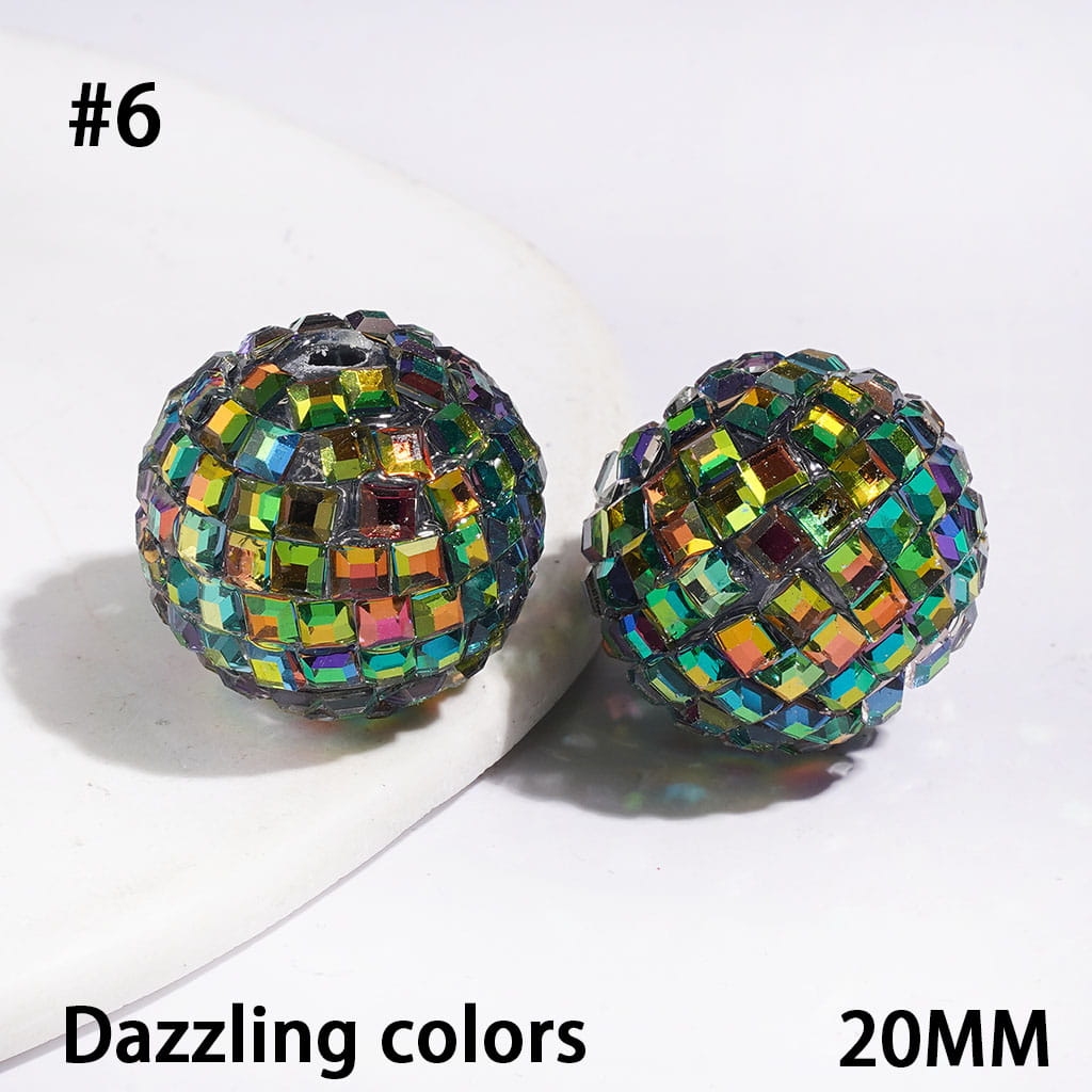 Sparkling Cube & Square Rhinestone-Embellished Disco Ball Design Acrylic Beads for Bracelets, 20MM, Multicolor, Random Mix