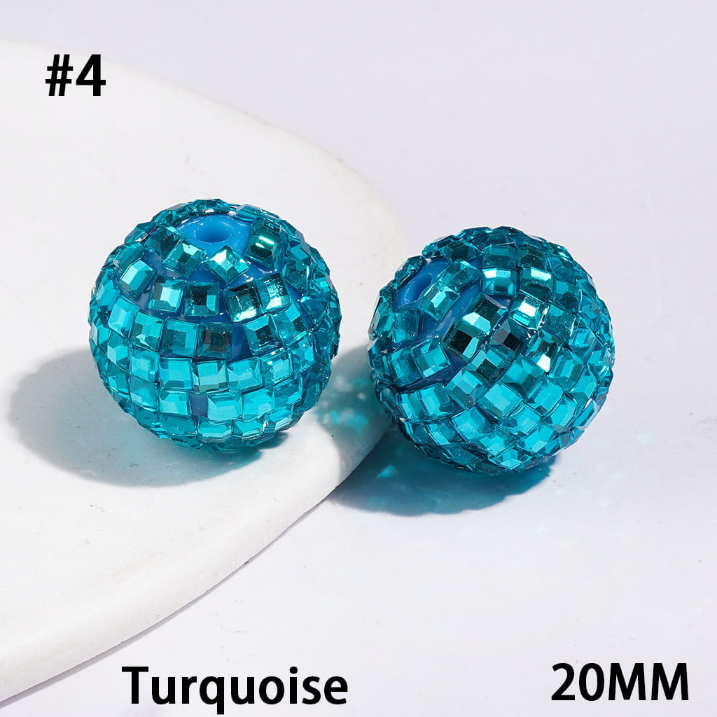 Sparkling Cube & Square Rhinestone-Embellished Disco Ball Design Acrylic Beads for Bracelets, 20MM, Multicolor, Random Mix