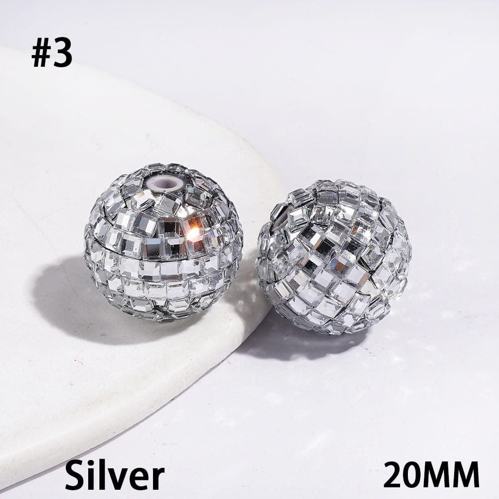 Sparkling Cube & Square Rhinestone-Embellished Disco Ball Design Acrylic Beads for Bracelets, 20MM, Multicolor, Random Mix