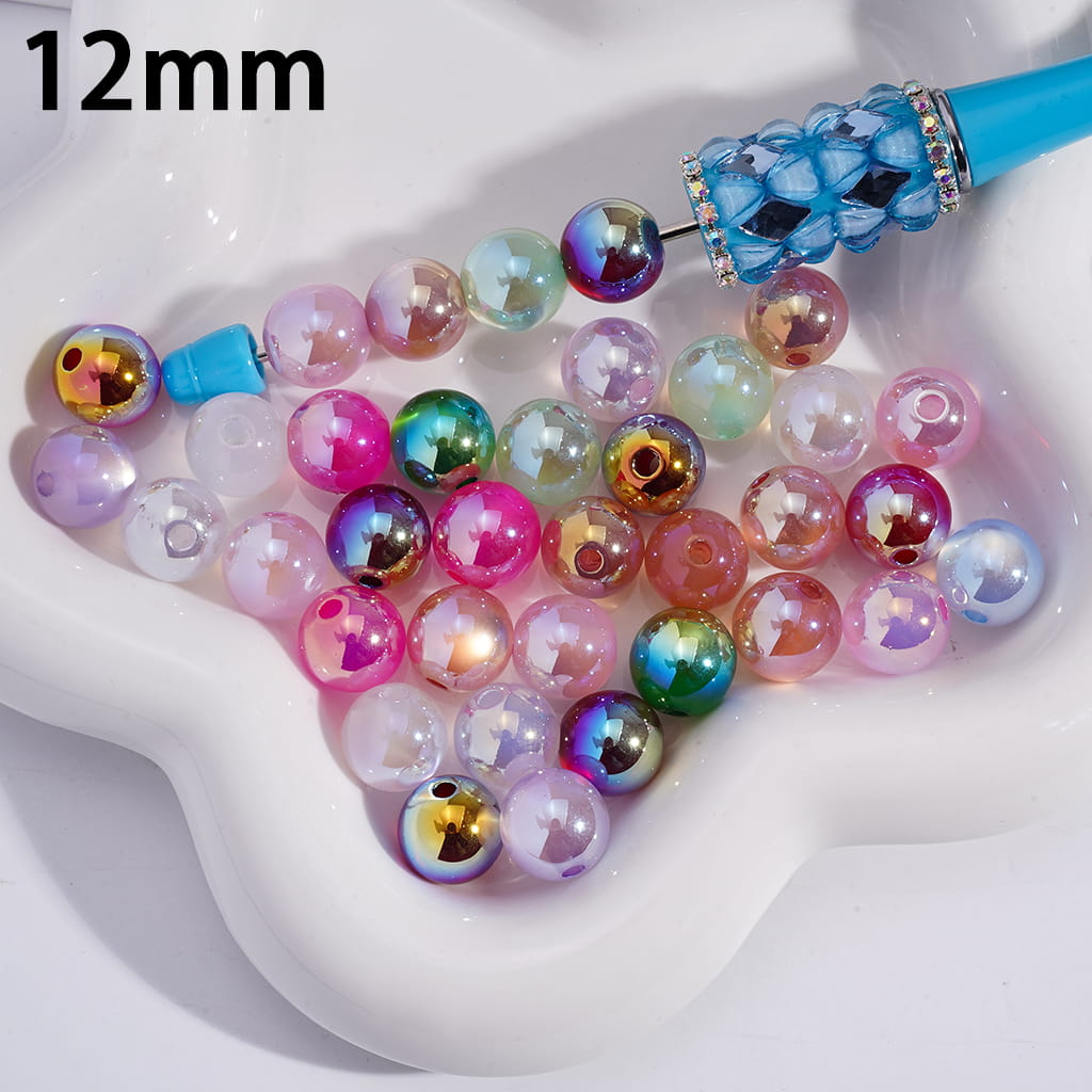 Glossy Vivid Acrylic Beads UV Finish Semi Transparent Solid Colors 12mm Random Mix