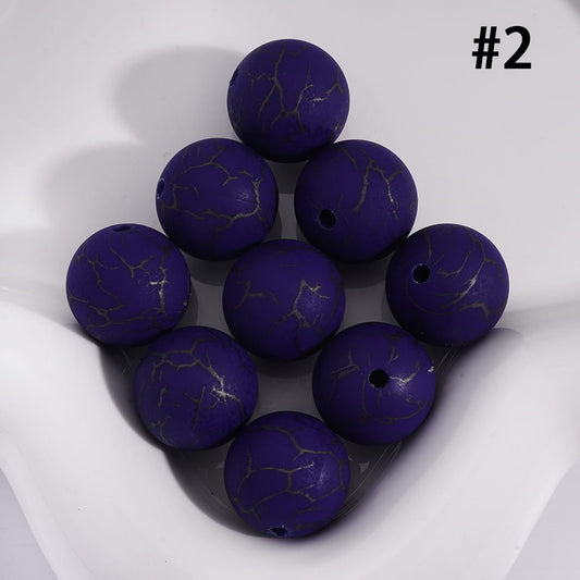 Navy Blue Color Round Printed Silicone Beads with Black-Colored Cracks, 15MM, Number 2