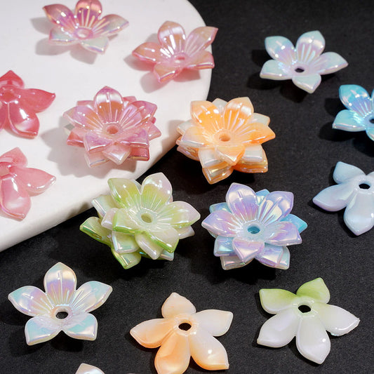UV Coating Glossy Bead Cages Curly Five-Petaled Flower-Shaped Acrylic Beads Bead Cap, Around 22MM, Multi-Color (They Fit 16MM Beads)