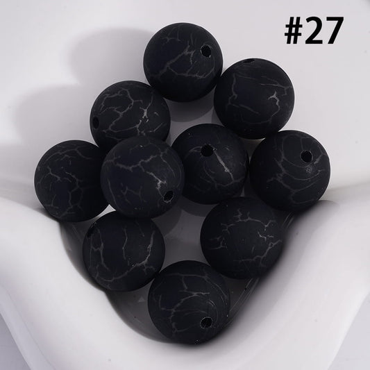 Black  Color Round Printed Silicone Beads with Black-Colored Cracks, 15MM, Number 27
