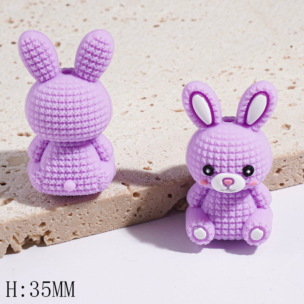 3D Knitted Style Bunny with Shy Expression Silicone Focal Beads, Height 35MM, Multi-Color