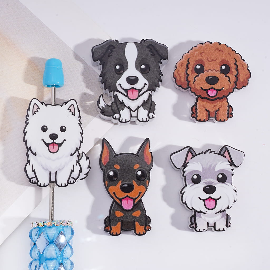 Cute Tongue Out Puppy Dog Series Acrylic Beads Random Mix