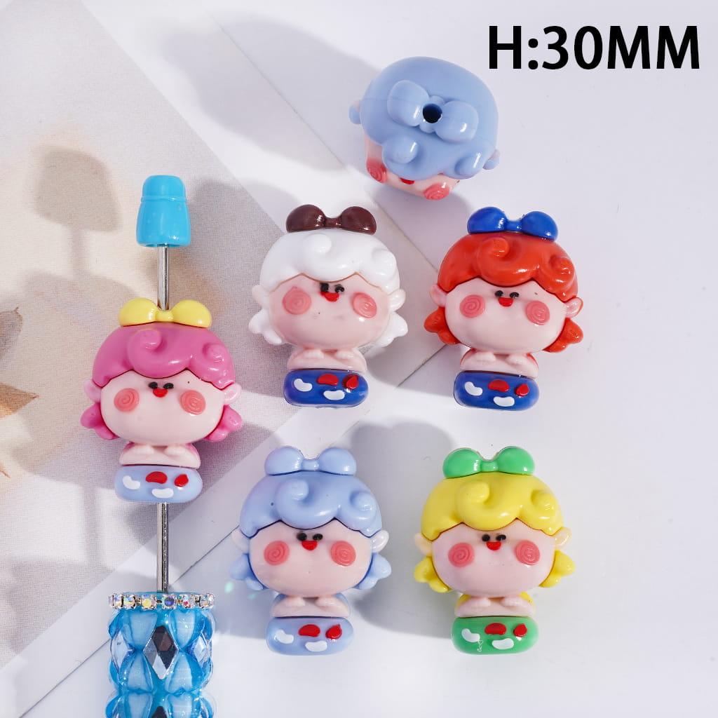 Girl with Rosy Cheeks Sitting Swim Ring, Soft PVC Rubber Beads Height 30MM, Random Mix