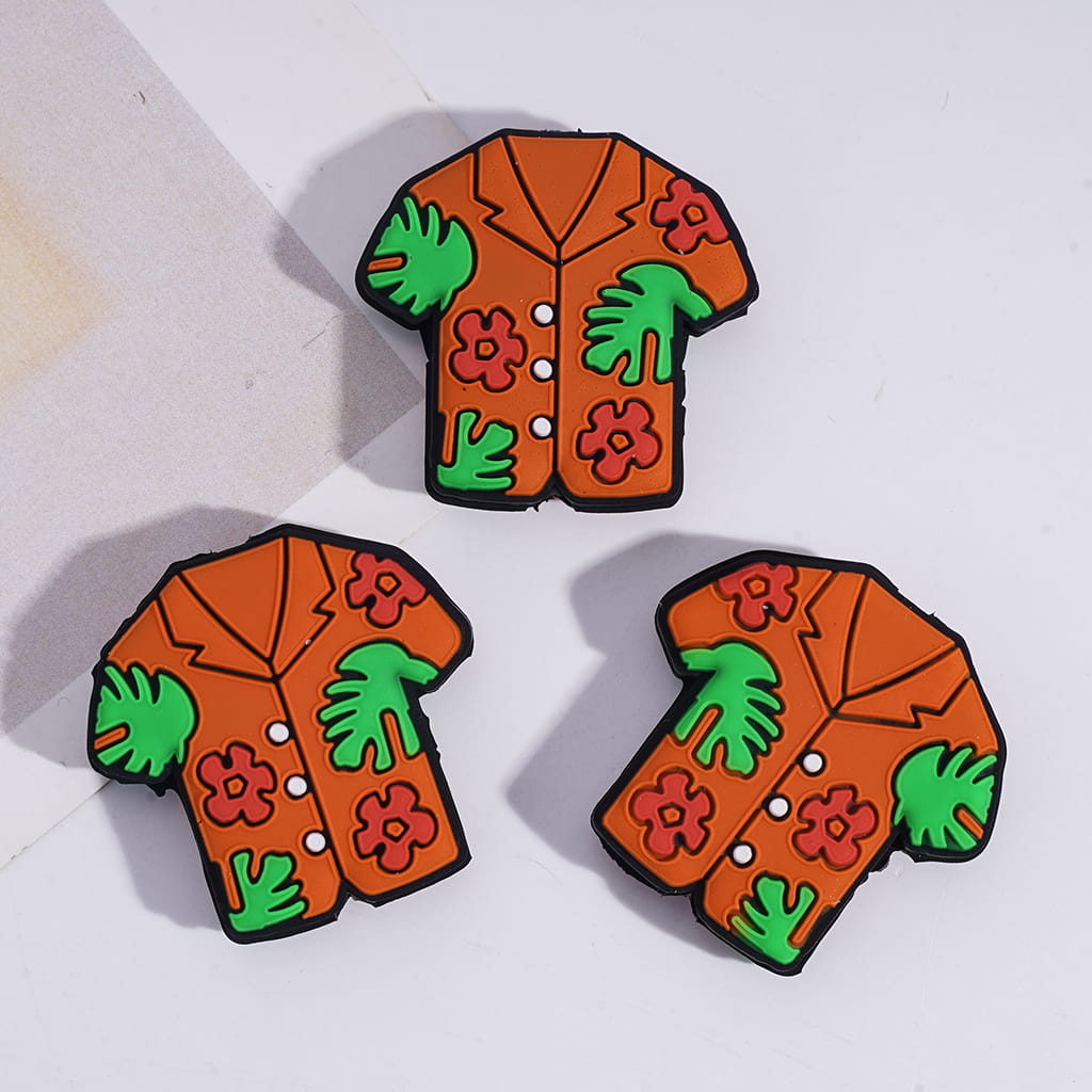 Orange Hawaiian Summer Outfit Style Short Sleeve & Shorts Silicone Focal Beads