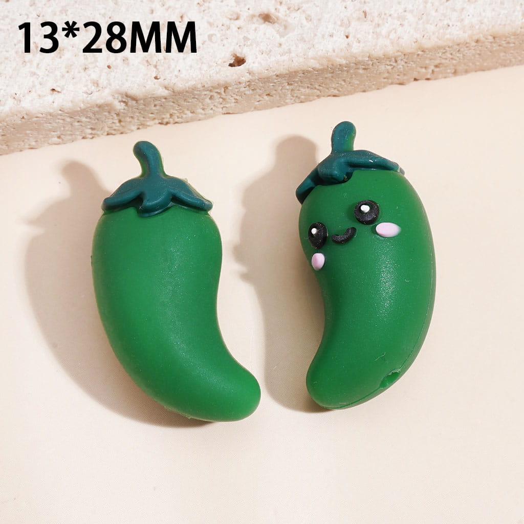 3D Cartoon Design CuteChili Pepper Silicone Focal Beads 13*28MM, Random Mix