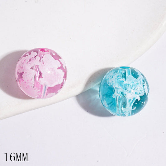 Artistic White Speckled Painting Effect Semi-Clear Round Acrylic Beads for Bracelets, 16MM, Multicolor, Random Mix