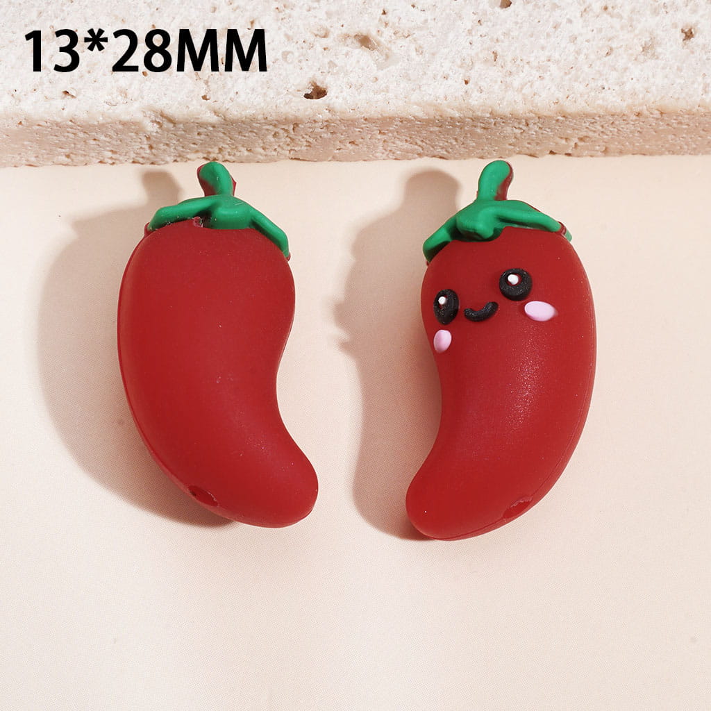 3D Cartoon Design CuteChili Pepper Silicone Focal Beads 13*28MM, Random Mix