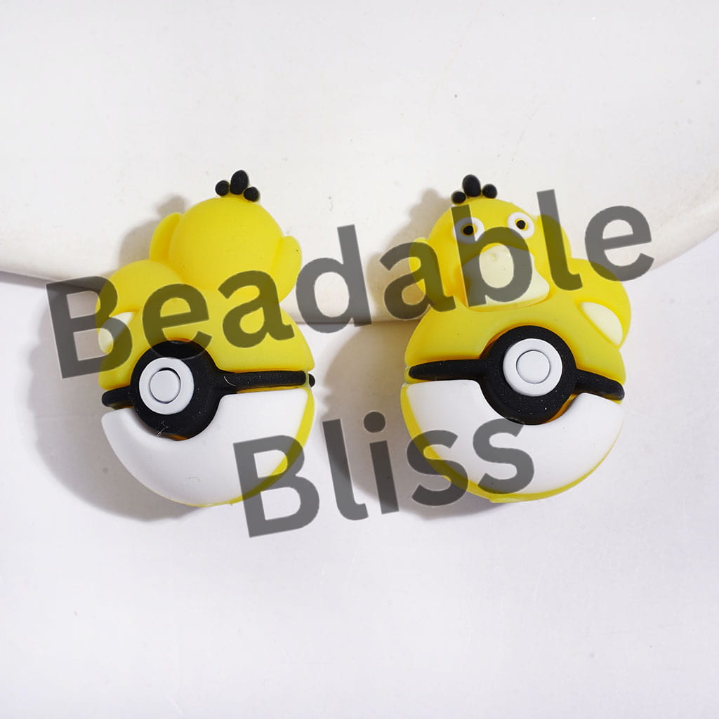 3D Adorable Duck Character Resting on Magic Ball Silicone Focal Beads, 20*30MM, Multi-Color