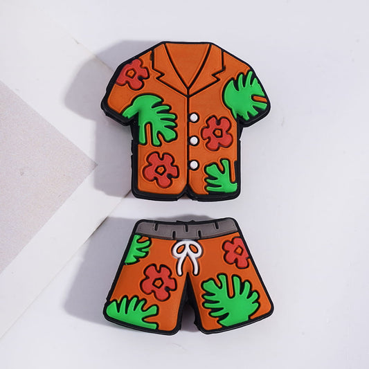 Orange Hawaiian Summer Outfit Style Short Sleeve & Shorts Silicone Focal Beads