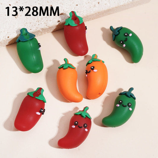 3D Cartoon Design CuteChili Pepper Silicone Focal Beads 13*28MM, Random Mix