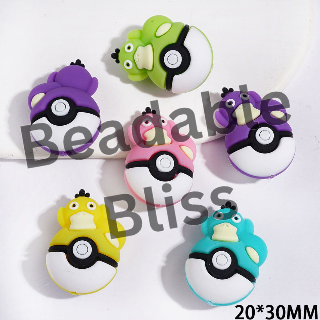 3D Adorable Duck Character Resting on Magic Ball Silicone Focal Beads, 20*30MM, Multi-Color