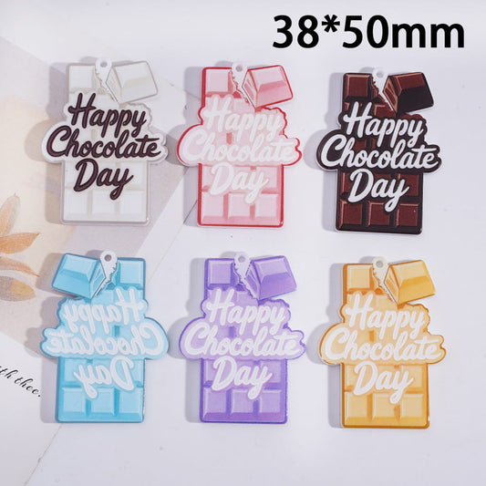 “Happy Chocolate Days” Bar Design Acrylic Beads Pendant 38*50mm Random Mix